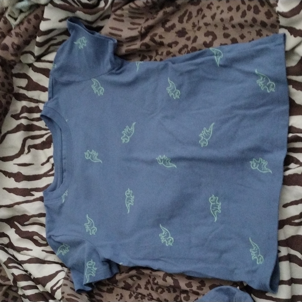 CAT&JACK BOYS SIZE 4T BABY BLUE SHIRT WITH GREEN DINOSAURS ALL OVER SHIRT